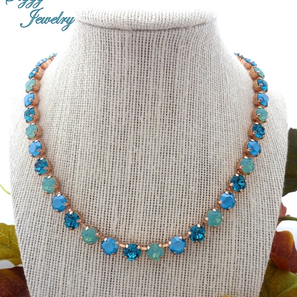 Swarovski® Crystal Necklace, Opal Jubilee Teal 8mm - Picture 3 of 9